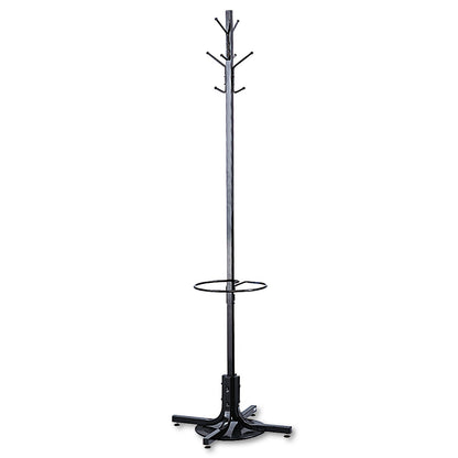 Safco Metal Costumer with Umbrella Holder, Four Ball-Tipped Double-Hooks, 21w x 21d x 70h, Black