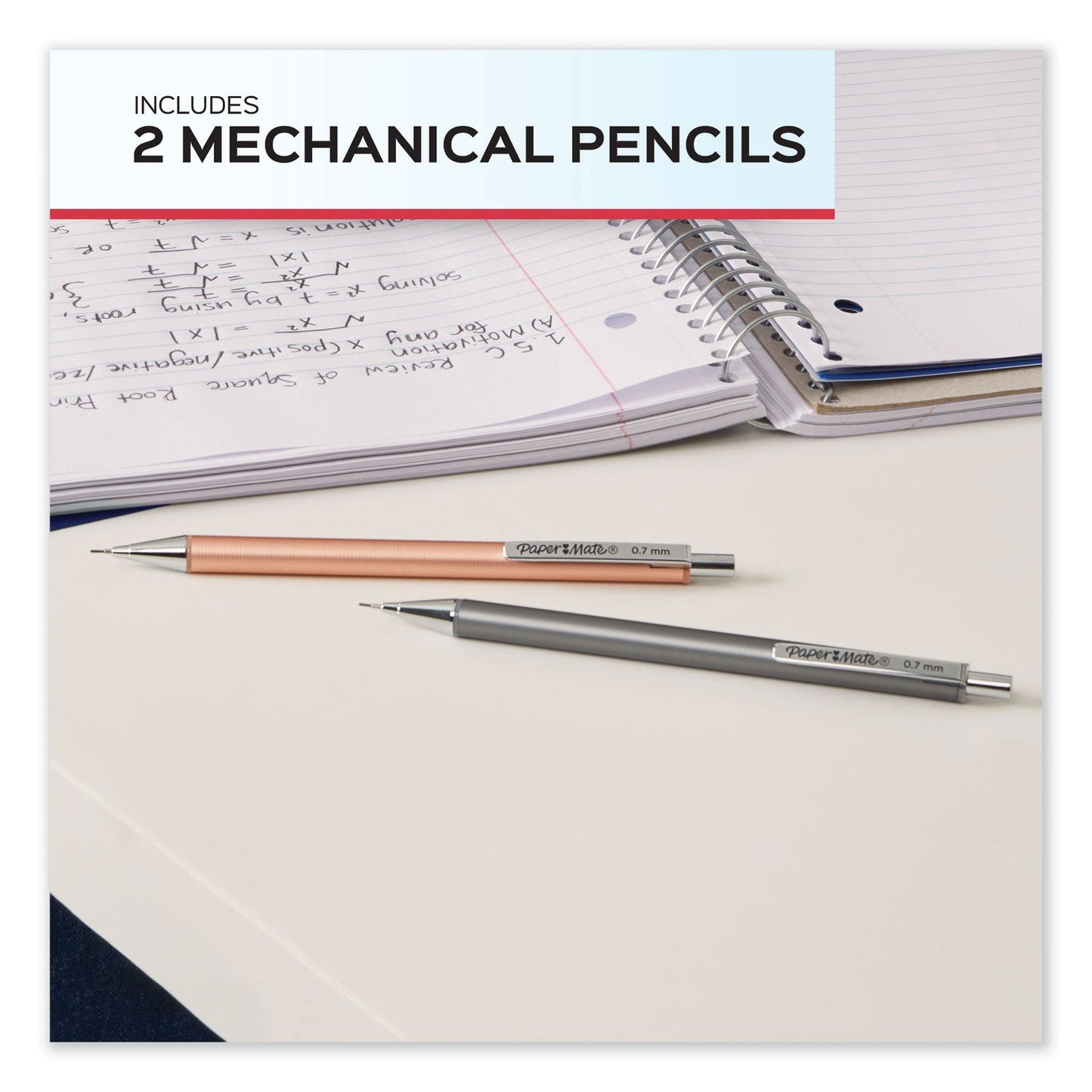 Paper Mate Advanced Mechanical Pencils, 0.7 mm, HB (#2), Black Lead, Gun Metal Gray; Rose Gold Barrel, 2/Pack