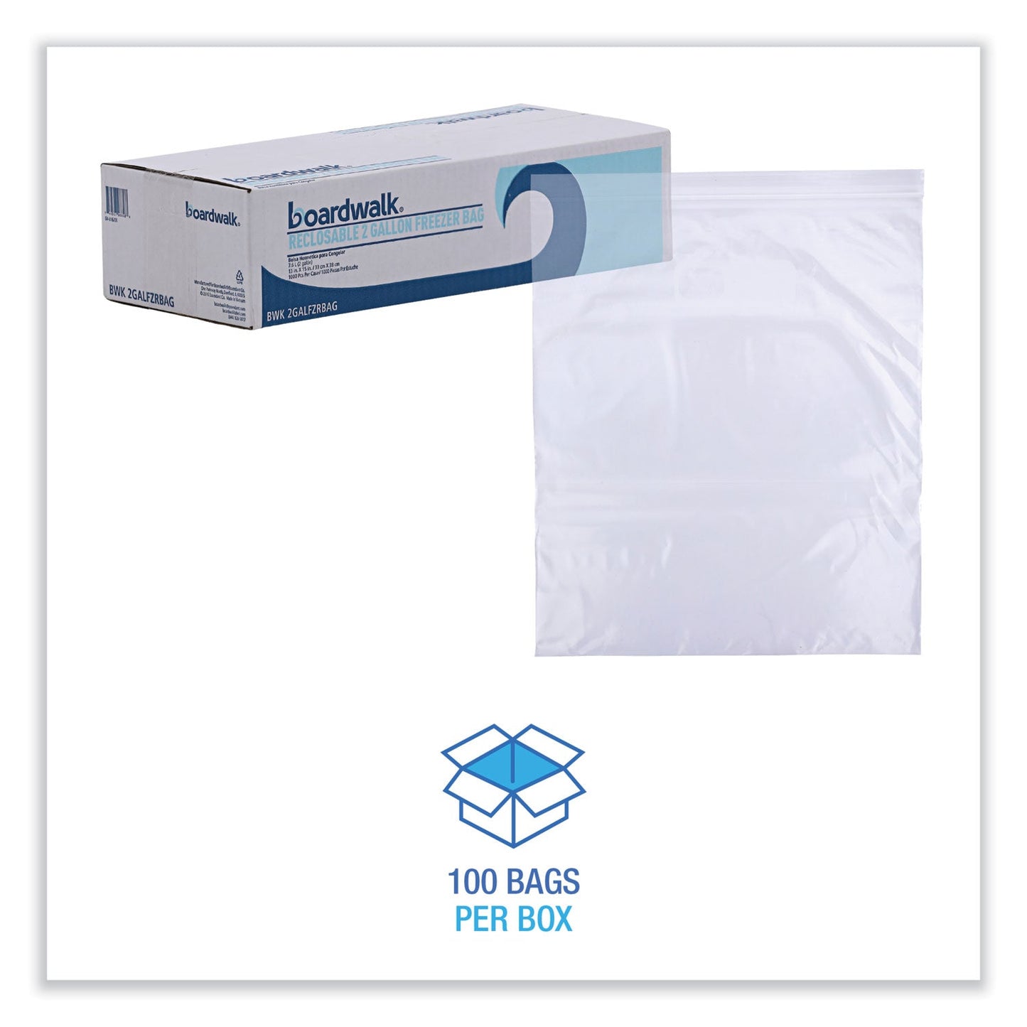 Boardwalk Reclosable Food Storage Bags, 2 gal, 2.7 mil, 13" x 15", Clear, 100/Box