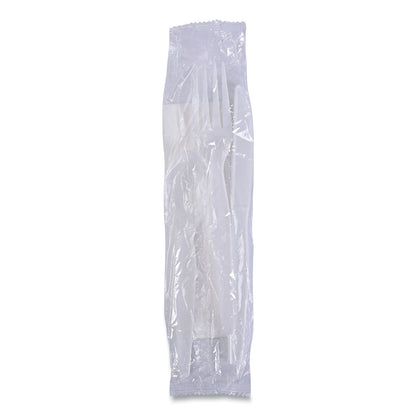 Boardwalk Four-Piece Cutlery Kit, Fork/Knife/Napkin/Teaspoon, Heavyweight, White, 250/Carton