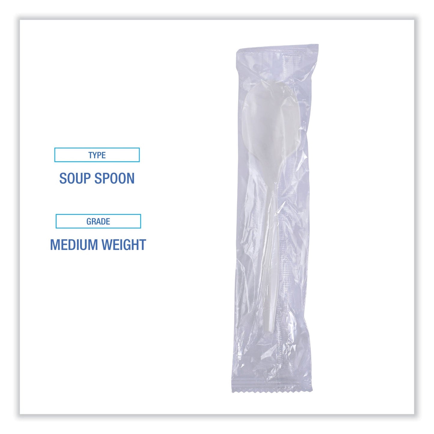 Boardwalk Mediumweight Wrapped Polypropylene Cutlery, Soup Spoon, White, 1,000/Carton