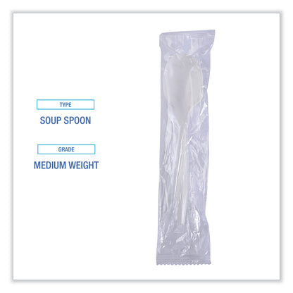Boardwalk Mediumweight Wrapped Polypropylene Cutlery, Soup Spoon, White, 1,000/Carton