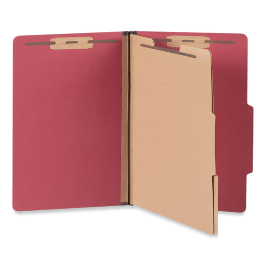 Universal Bright Colored Pressboard Classification Folders, 2 Dividers, LEGAL Size (8.5 x 14), Ruby Red, 10/Box