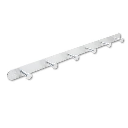 Safco Nail Head Wall Coat Rack, Six Hooks, Metal, 36w x 2.75d x 2h, Satin
