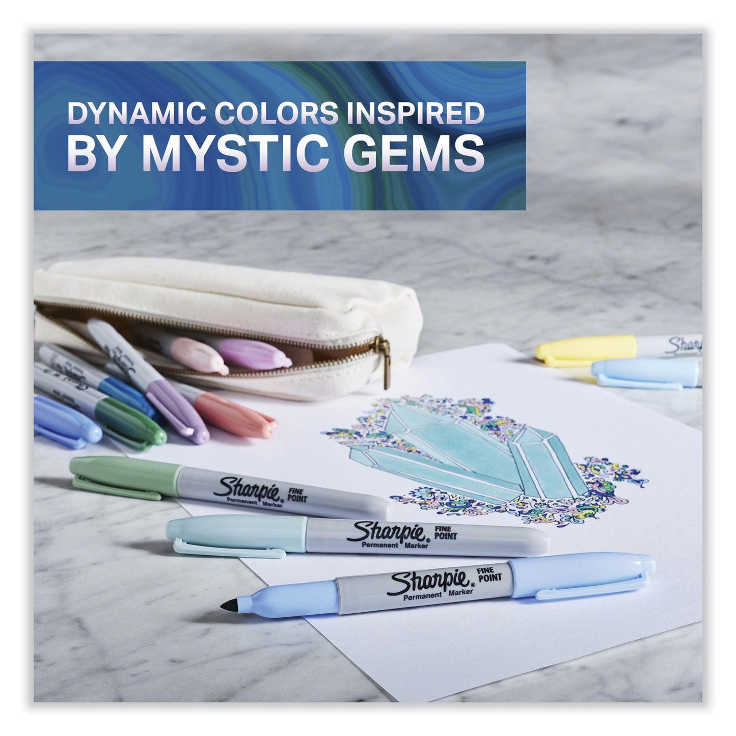 Sharpie Mystic Gems Markers, Fine Bullet Tip, Assorted, 24/Pack