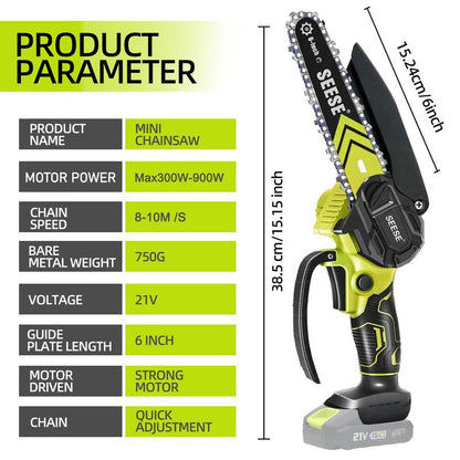 SEESE Brushless Mini Chainsaw - Portable Electric Cordless Saw for Wood Cutting, Batteries (2000Mah) ,Pruning, Gardening, Camping - Suitable for Seniors, Women Perfect Christmas & New Year Gift Idea