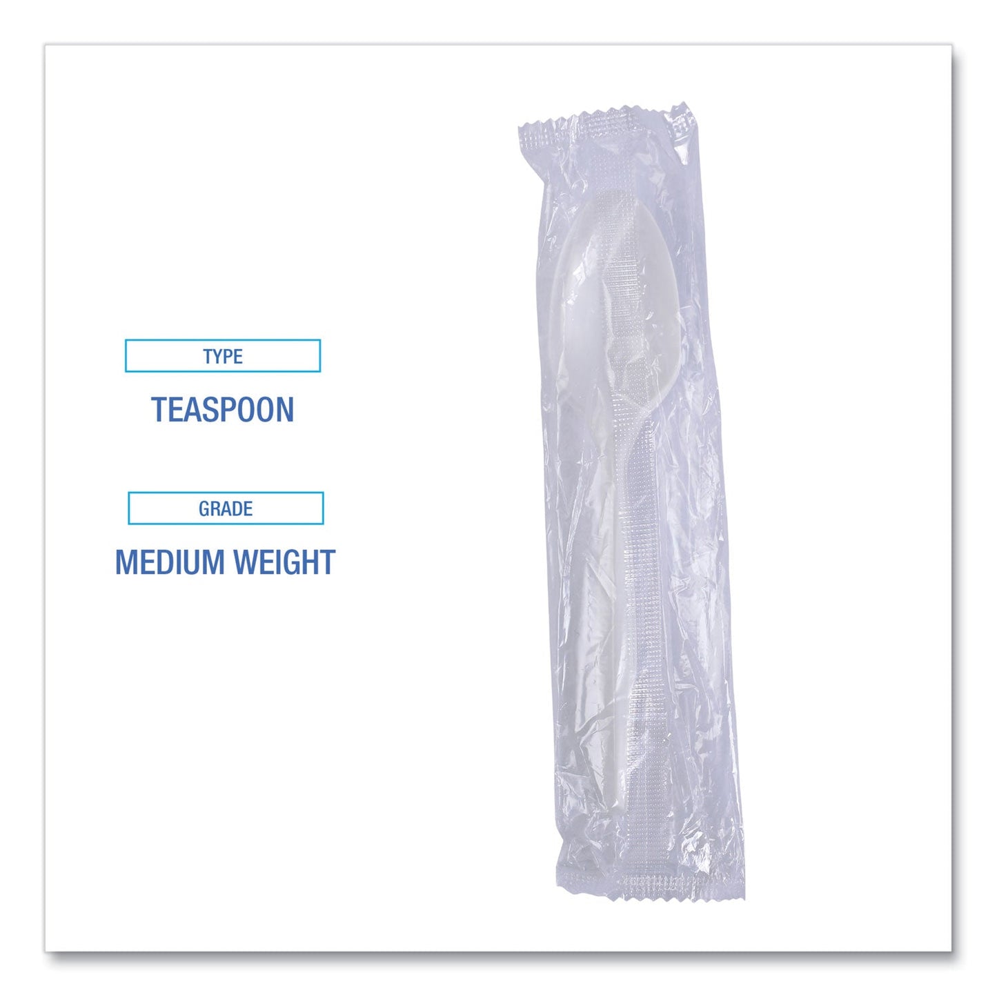 Boardwalk Mediumweight Wrapped Polypropylene Cutlery, Teaspoon, White, 1,000/Carton