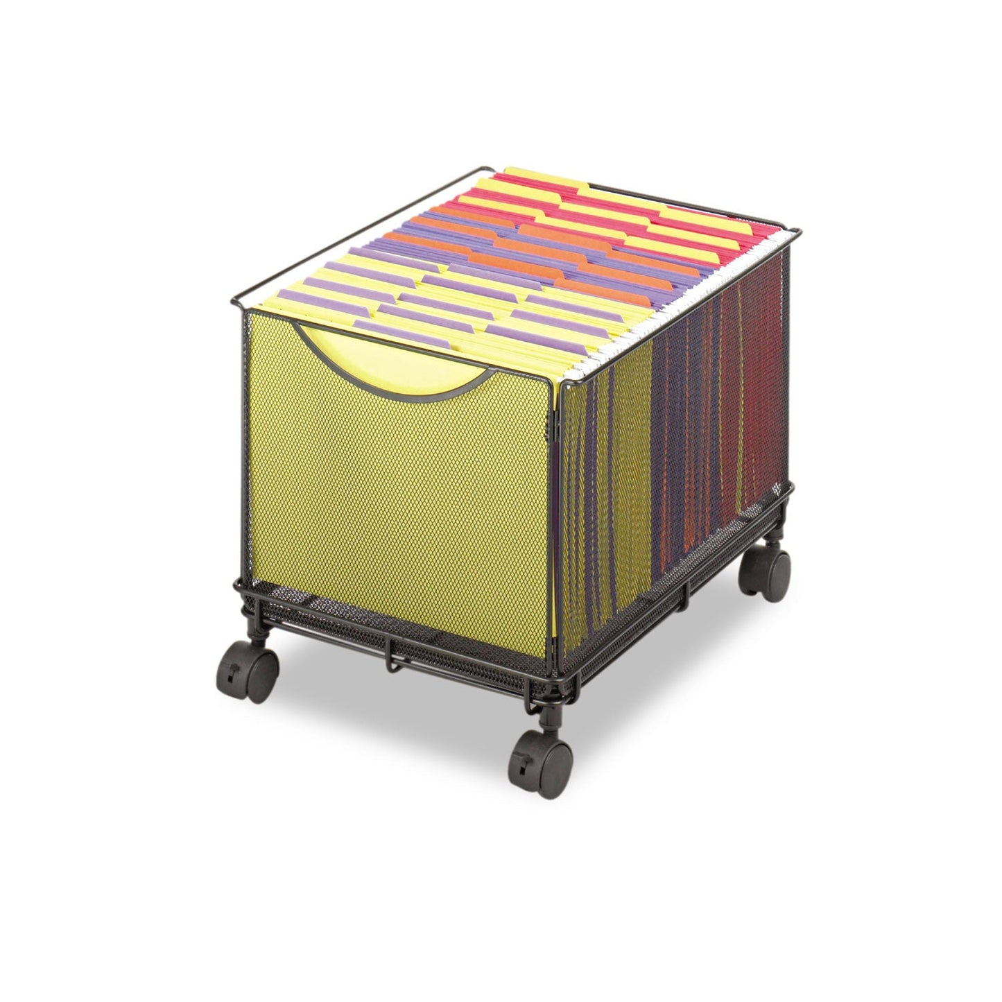Safco Onyx Mesh Mobile File Cube, Metal, 1 Bin, 13.5" x 16.75" x 13", Black