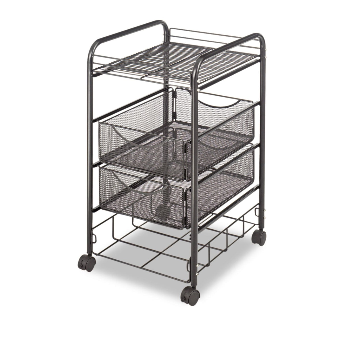 Safco Onyx Mesh Mobile File with Four Supply Drawers, Metal, 1 Shelf, 4 Drawers, 15.75" x 17" x 27", Black