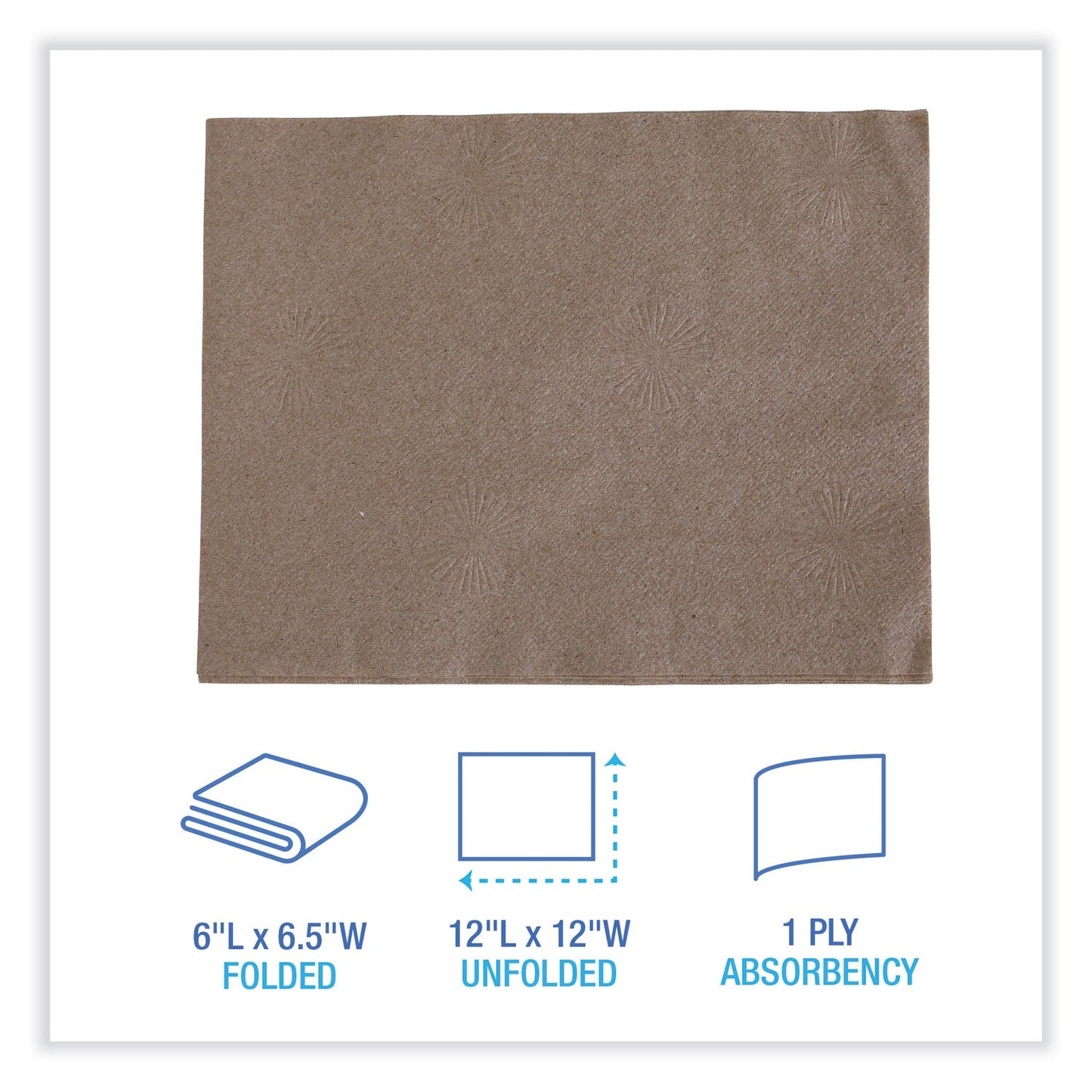 Boardwalk 1/4-Fold Lunch Napkins, 1-Ply, 12 x 12, Kraft, 500/Pack, 12 Packs/Carton