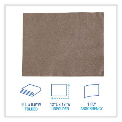 Boardwalk 1/4-Fold Lunch Napkins, 1-Ply, 12 x 12, Kraft, 500/Pack, 12 Packs/Carton