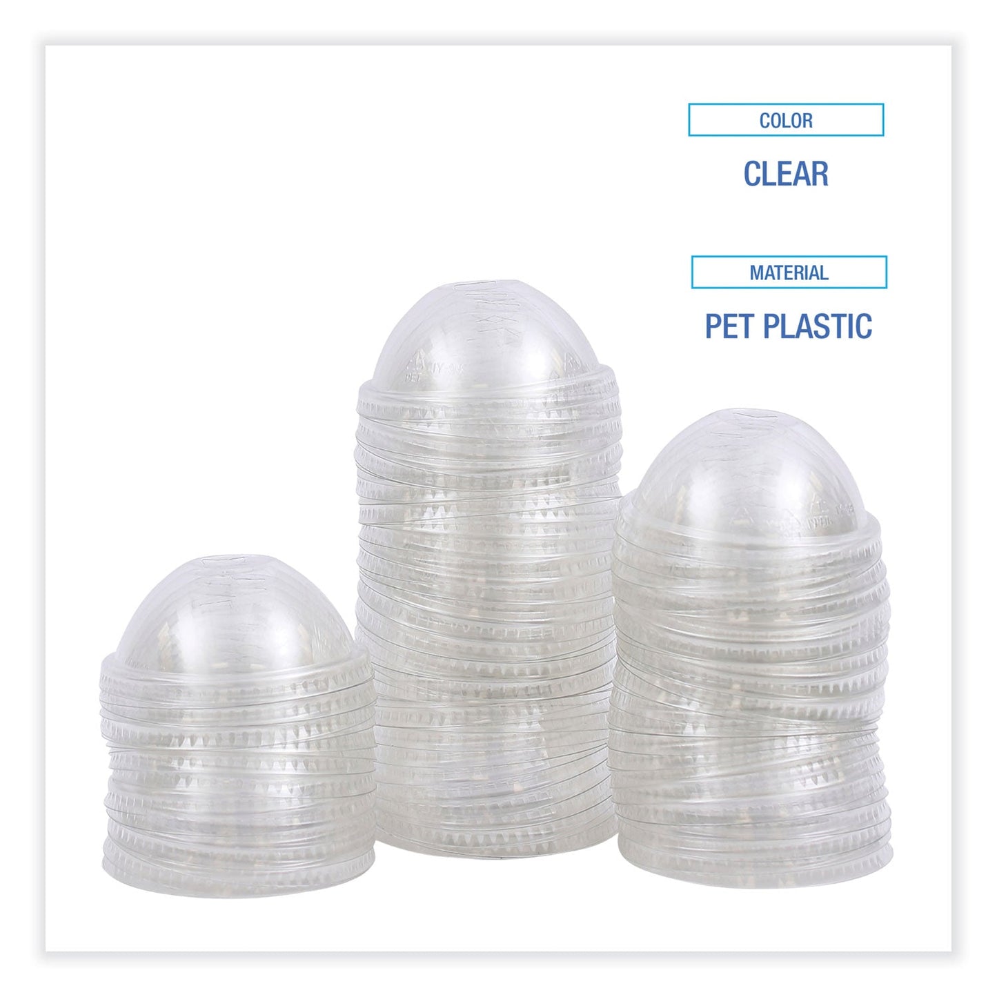 Boardwalk PET Cold Cup Dome Lids, Fits 16 oz to 24 oz Plastic Cups, Clear, 100 Lids/Sleeve, 10 Sleeves/Carton