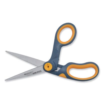 Westcott Non-Stick Titanium Bonded Scissors, 8" Long, 3.25" Cut Length, Gray/Yellow Bent Handle