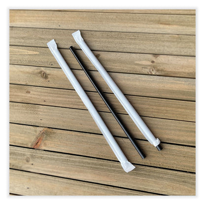 Boardwalk Wrapped Jumbo Straws, 7.75", Polypropylene, Black, 250/Pack, 50 Packs/Carton