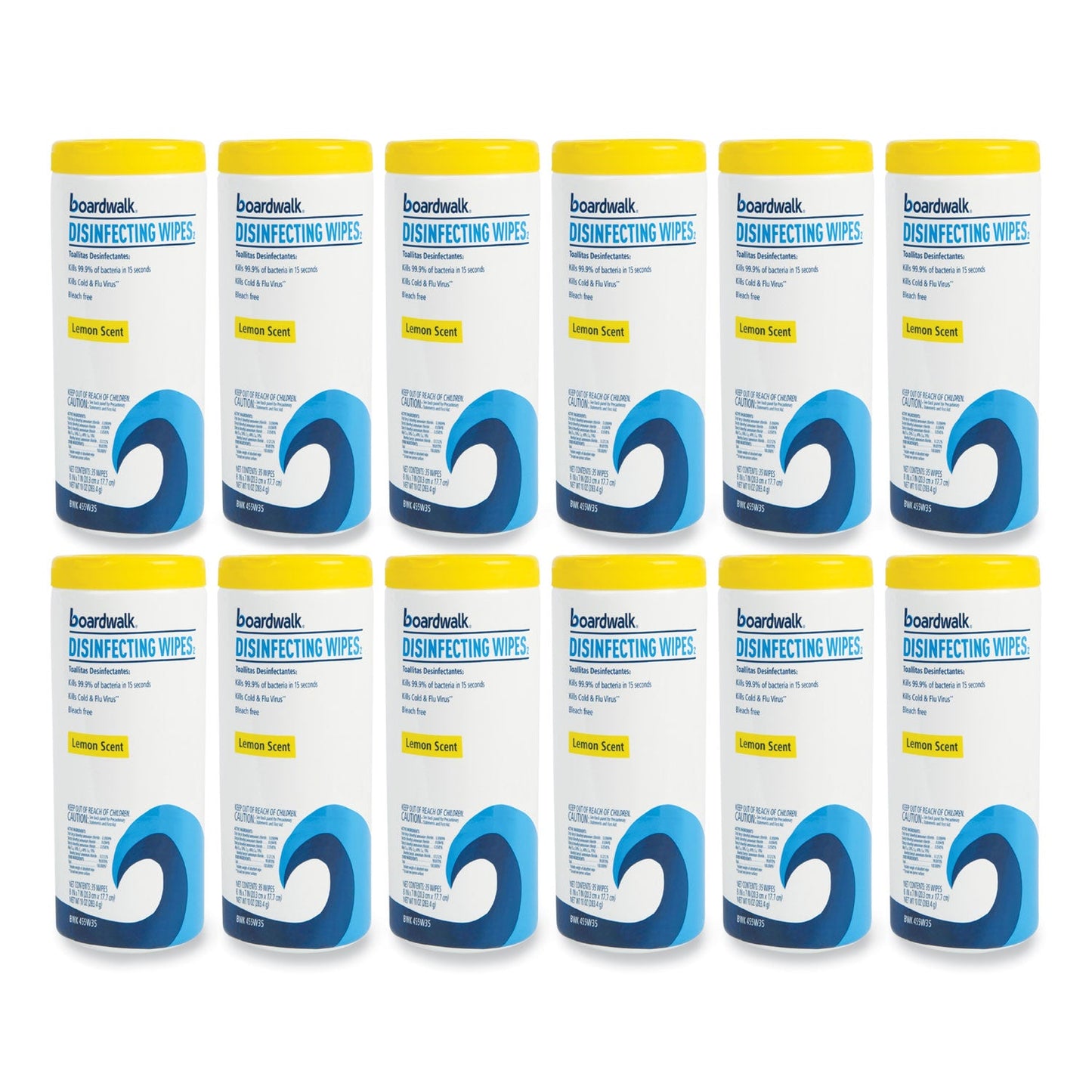 Boardwalk Disinfecting Wipes, 7 x 8, Lemon Scent, 35/Canister, 12 Canisters/Carton