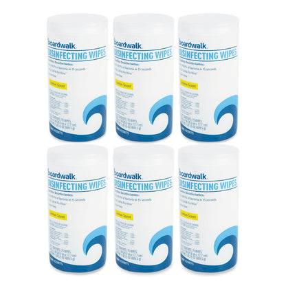 Boardwalk Disinfecting Wipes, 7 x 8, Lemon Scent, 75/Canister, 6 Canisters/Carton
