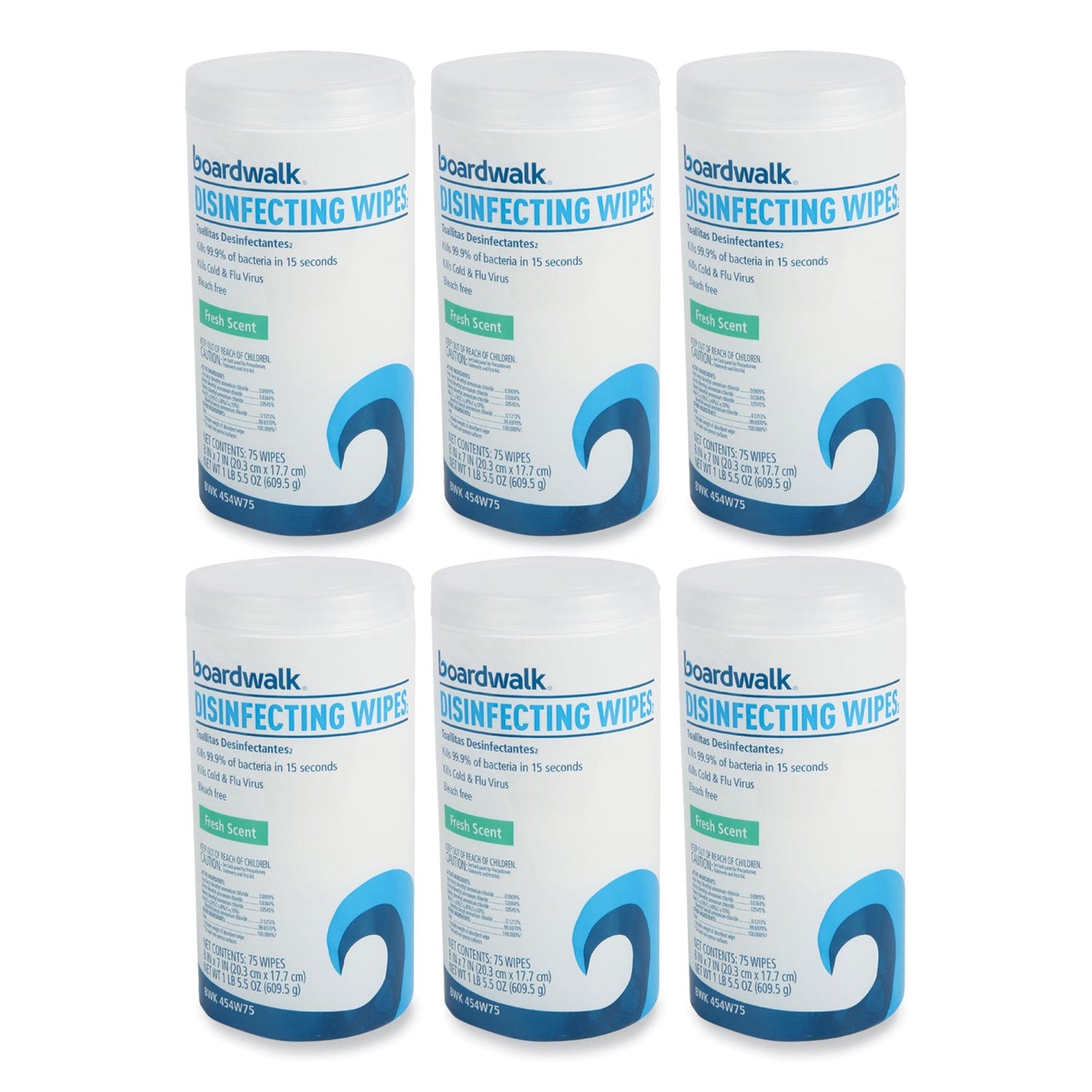 Boardwalk Disinfecting Wipes, 7 x 8, Fresh Scent, 75/Canister, 6 Canisters/Carton