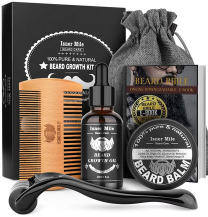 Valentine'S Day Gift Beard Grooming Kit, Men'S Gift Kit with Beard Oil for Beard, Beard & Mustache Facial Hair Care, Conditioner Balm, Handmade Comb, Storage Bag, Gifts for Men Him Dad Father Husband Boyfriend, Cozyvibes