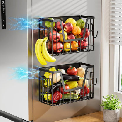 【Holiday Deals】San Dream Magnetic Shelf for Fridge Spice Rack Organizer Magnetic Fruit Basket for Refrigerator Laundry Organizer Spice Snacks Magnet Fridge Shelf-1Pc&2Pcs