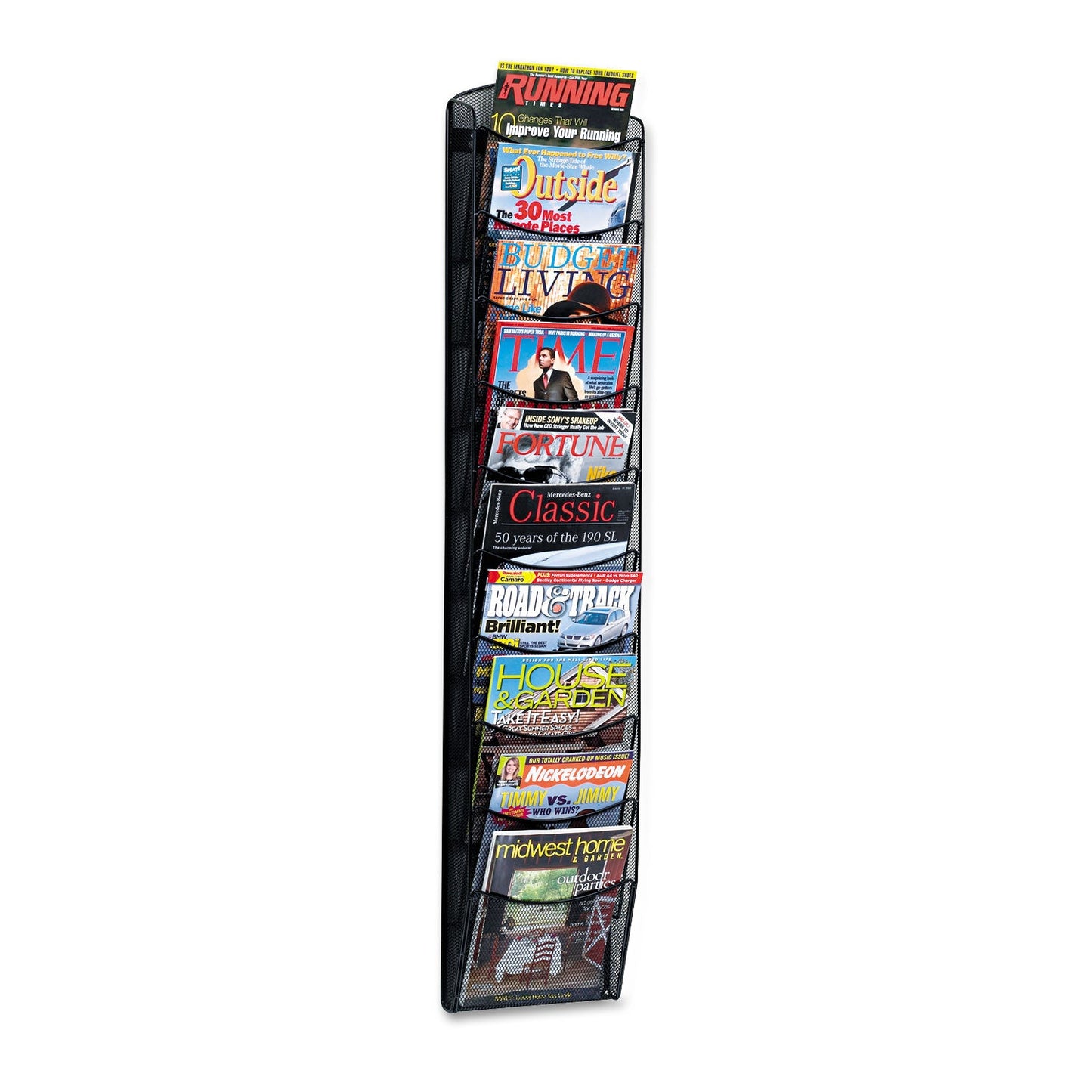Safco Onyx Mesh Literature Rack, Ten Compartments, 10.25w x 3.5d x 50.75h, Black