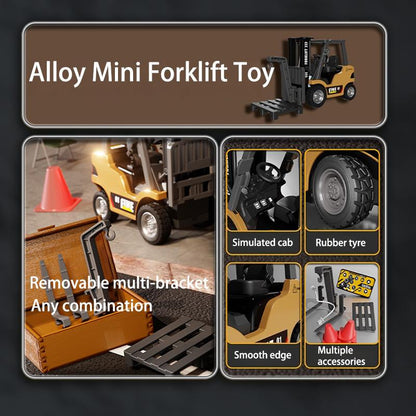 Hotfree 1/64 Mini RC Forklift, Remote Control Excavator, 11 Channel 2 Mode 2.4Ghz Remote Control Alloy Construction Vehicles Set with USB-C Rechargeable, 2 in 1 Transformable Lift Fork & Hook, Birthday Christmas Gift for Kids Adults Boys and Girls