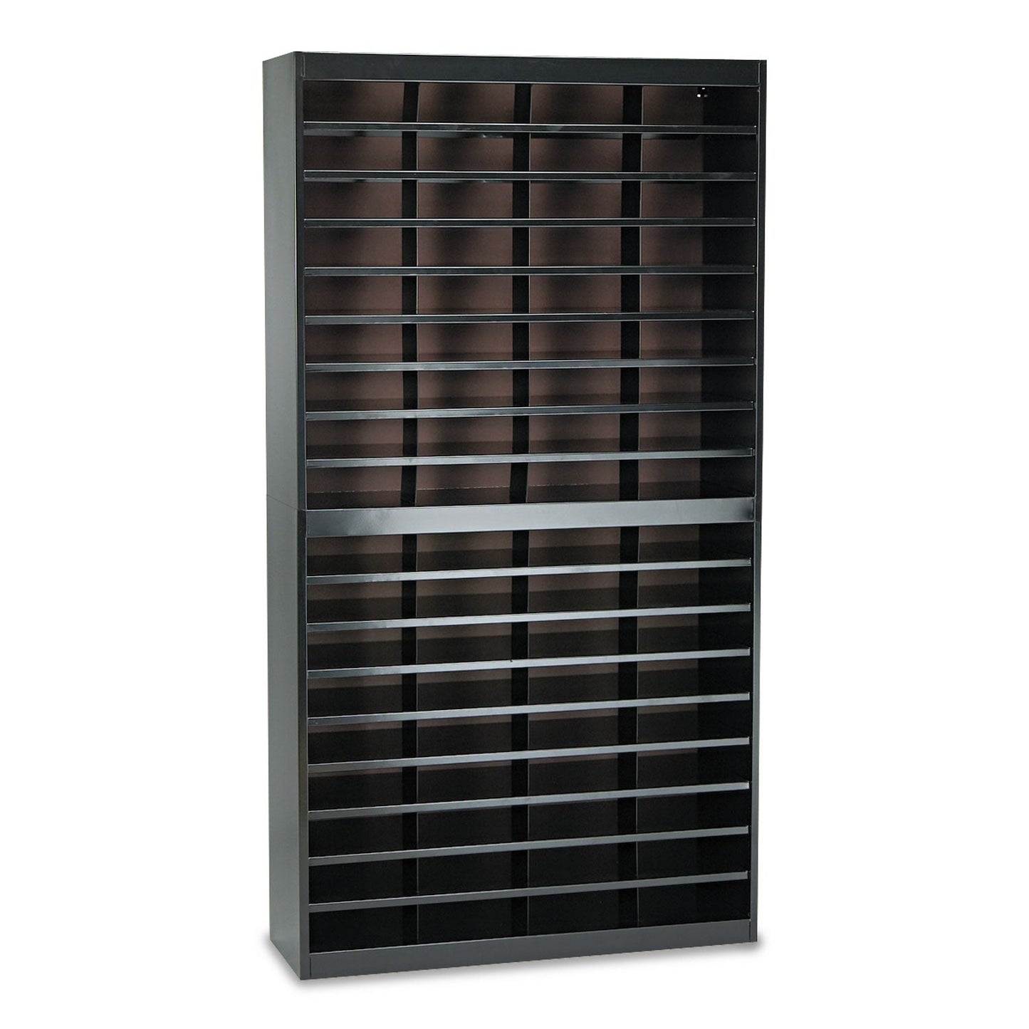 Safco Steel/Fiberboard E-Z Stor Sorter, 72 Compartments, 37.5 x 12.75 x 71, Black