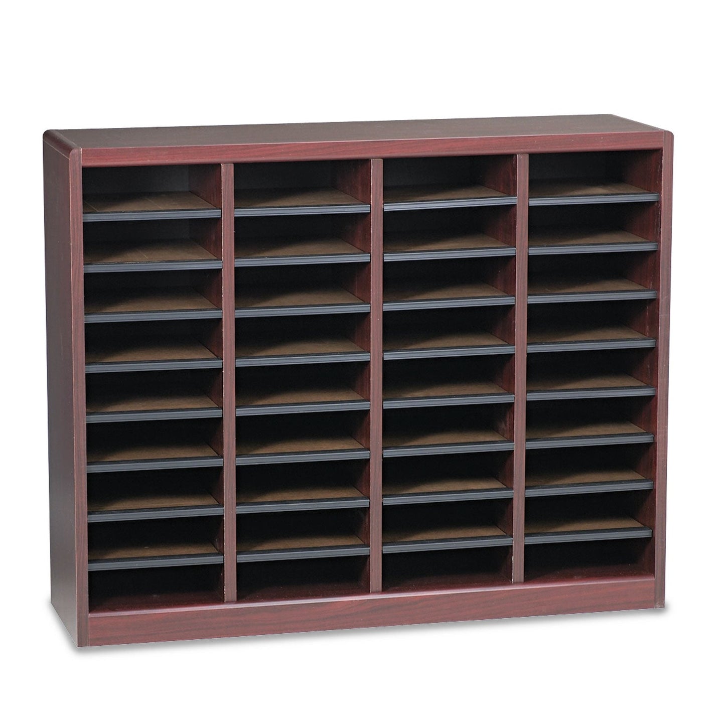 Safco Wood/Fiberboard E-Z Stor Sorter, 36 Compartments, 40 x 11.75 x 32.5, Mahogany