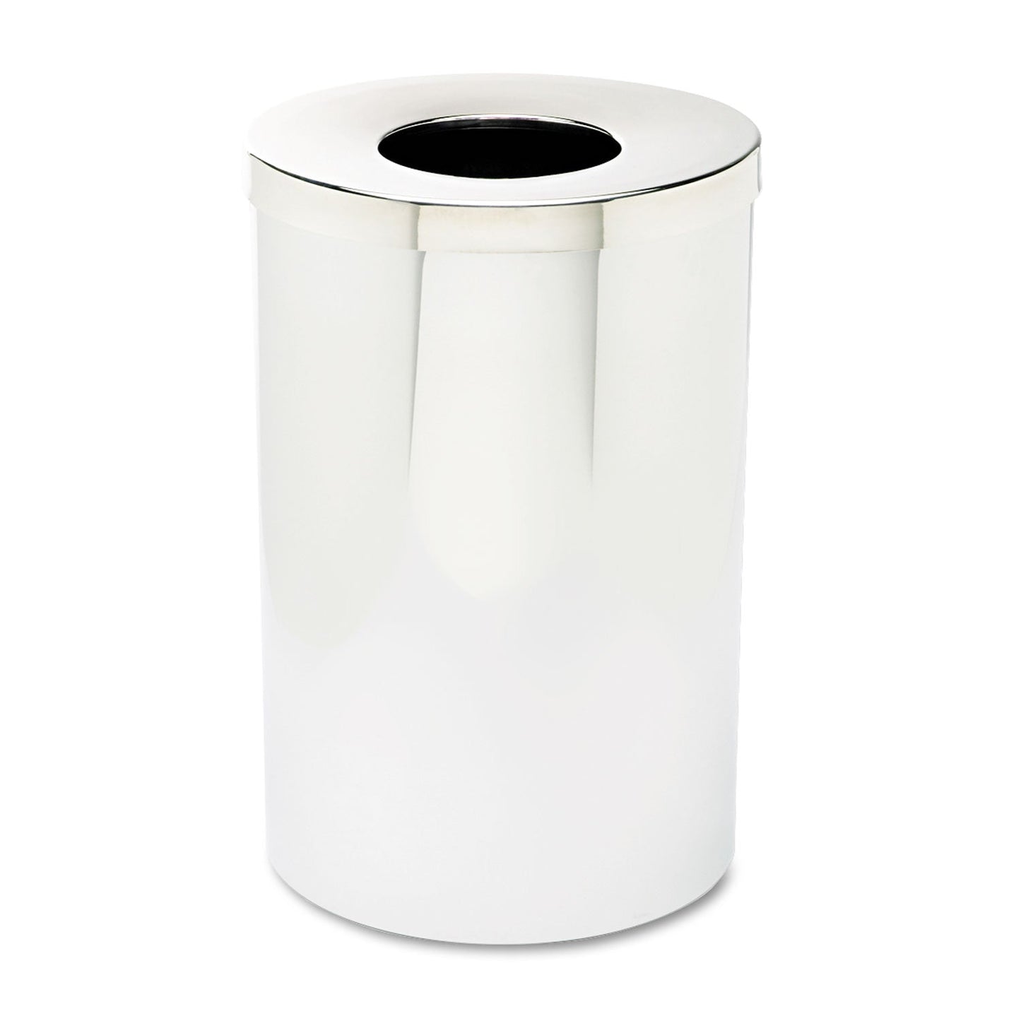 Safco Reflections Open-Top Receptacle, Round, Steel, 35 gal, Chrome/Black