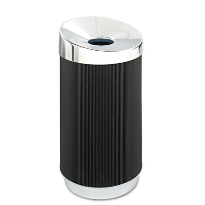 Safco At-Your-Disposal Vertex Receptacle, Round, Polyethylene, 38 gal, Black/Chrome