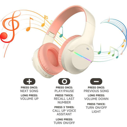 Kids Bluetooth Headphones, Colorful LED Lights Wireless Kids Headphones, Built-In Mic, Over-Ear Bluetooth 5.3 Headphones Built-In Mic for School Travel Ipad Tablet Airplane,Christmas Gift