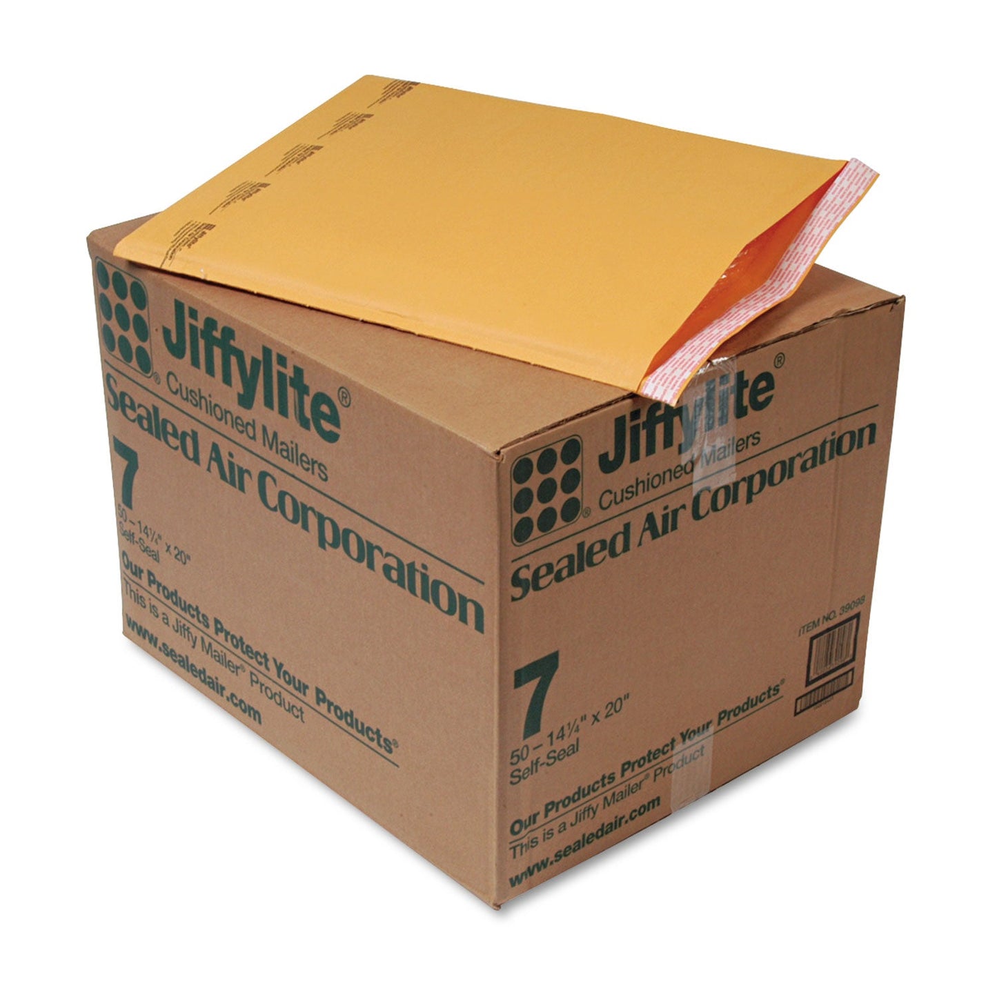 Sealed Air Jiffylite Self-Seal Bubble Mailer, #7, Barrier Bubble Air Cell Cushion, Self-Adhesive Closure, 14.25 x 20, Brown Kraft, 50/CT