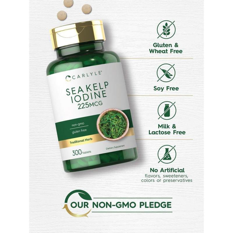 Carlyle Sea Kelp Iodine Supplement | 225Mcg | 300 Tablets | Non-Gmo, Gluten Free | Traditional Herb Supplement