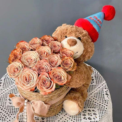 Valentine’S Day Teddy Bear with Eternal Rose Bouquet, Preserved Flower Plush Bear, Romantic Birthday Gift for Her Gift Sets