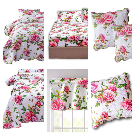 DaDa Bedding Bed in a Bag Bundle Set - Romantic Roses Lovely Blooming Floral Bedding Set (JHW-879)