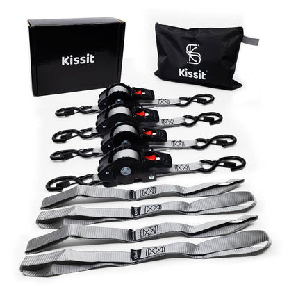KISSIT Retractable Ratchet Tiedown Straps - 1209Lb Max Break Strength - Includes 2 1" X 10 Tie Downs