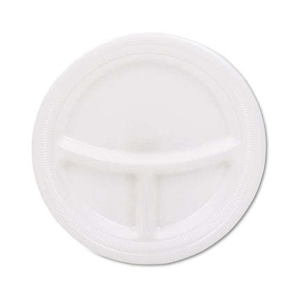 Dart Mediumweight Foam Plates, 3-Compartment, 9" dia, White, 125/Pack