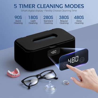 Ultrasonic Jewelry Cleaner 50Khz 24Oz 304 Stainless Steel Tank Digital Timer 5 Modes for Jewelry Eyeglasses Rings Watch Strap Dentures Gift Efficient Deep Cleaning