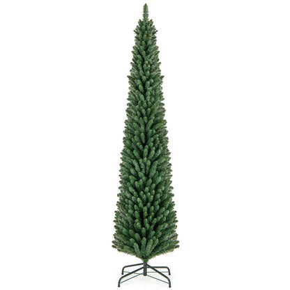 5/6/7/8 Feet Pencil Christmas Tree with 295/392/523/671 Memory Wire Branch Tips and Upgraded Metal Stand