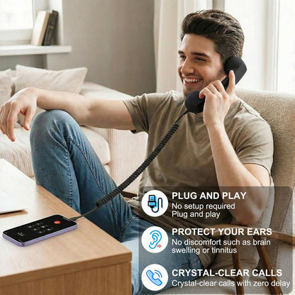 Novelty Retro Handset for Phones – Fun Gift for Parents, Teens & Offices, Easy Plug-In Type-C, Clear Calls, Tangle-Free 3Ft Cable