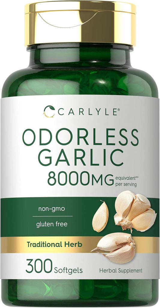 Carlyle Odorless Garlic Softgels | 300 Count | High Potency Formula | Non-Gmo and Gluten Free