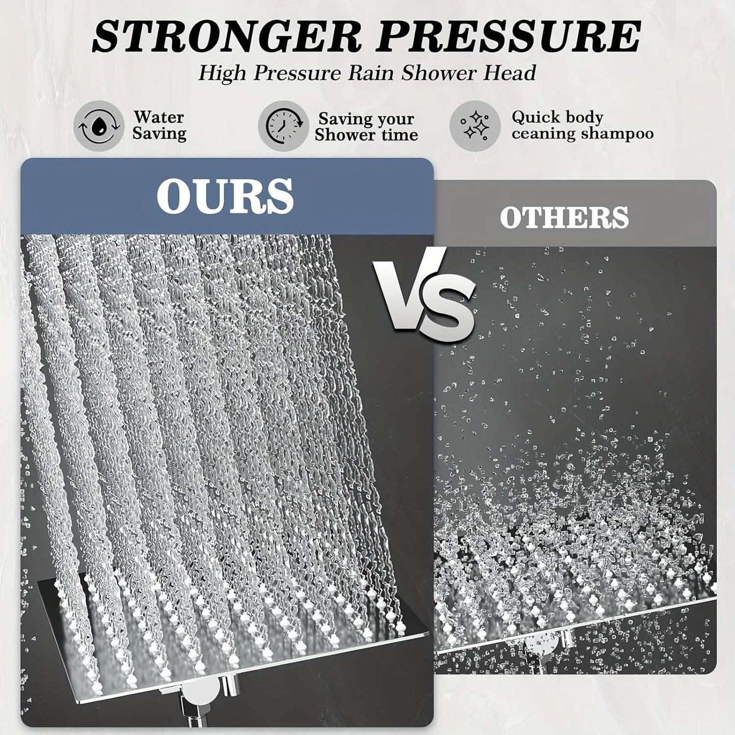 High Pressure Rainfall & Handheld Shower Head – Adjustable, Chrome/Black
