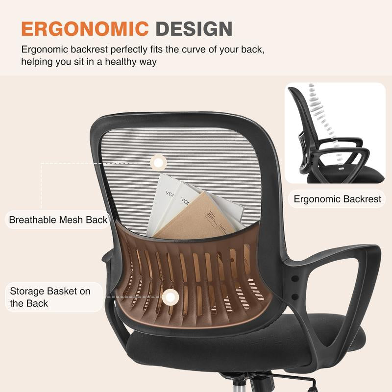 【Deal】Sweetfurniture Office Chair, Desk Chair, Ergonomic Home Office Desk Chairs, Computer Chair with Comfortable Armrests, Mid-Back Task