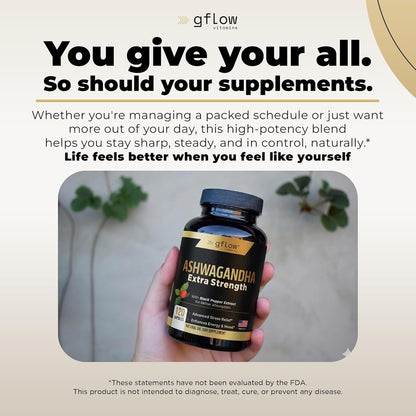 Ashwagandha Supplements for Women and Men | Sleep, Mood and Energy Support | Extra Strength, Vegan Friendly, Non-Gmo, Made in USA