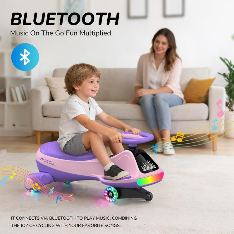 Umatoll 12V Electric Wiggle Car with Digital Display Screen, Pedal & RGBIC LED Lights, Ride on Toys, Bluetooth, Birthday Gifts