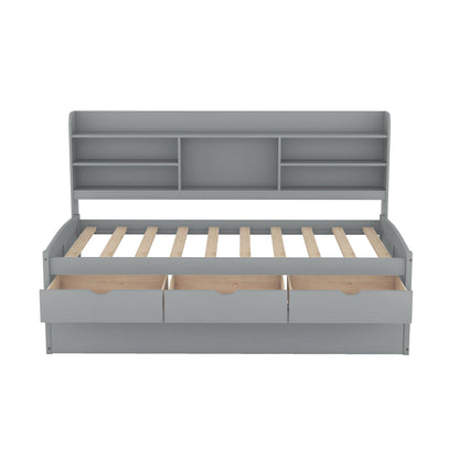 Captain Bed With Built In Bookshelves, 3 Storage Drawers, And Trundle