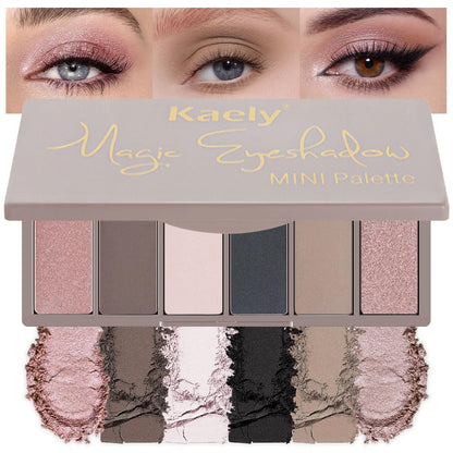 Kaely 6 Colors Mini Rose Pink Eye Shadow Palette Makeup, Mauve Plum Matte Shimmer Eyeshadow Palette for Older Women Highly Pigmented Waterproof, Paleta De Sombras De Ojos, Vegan & Cruelty-Free, 04