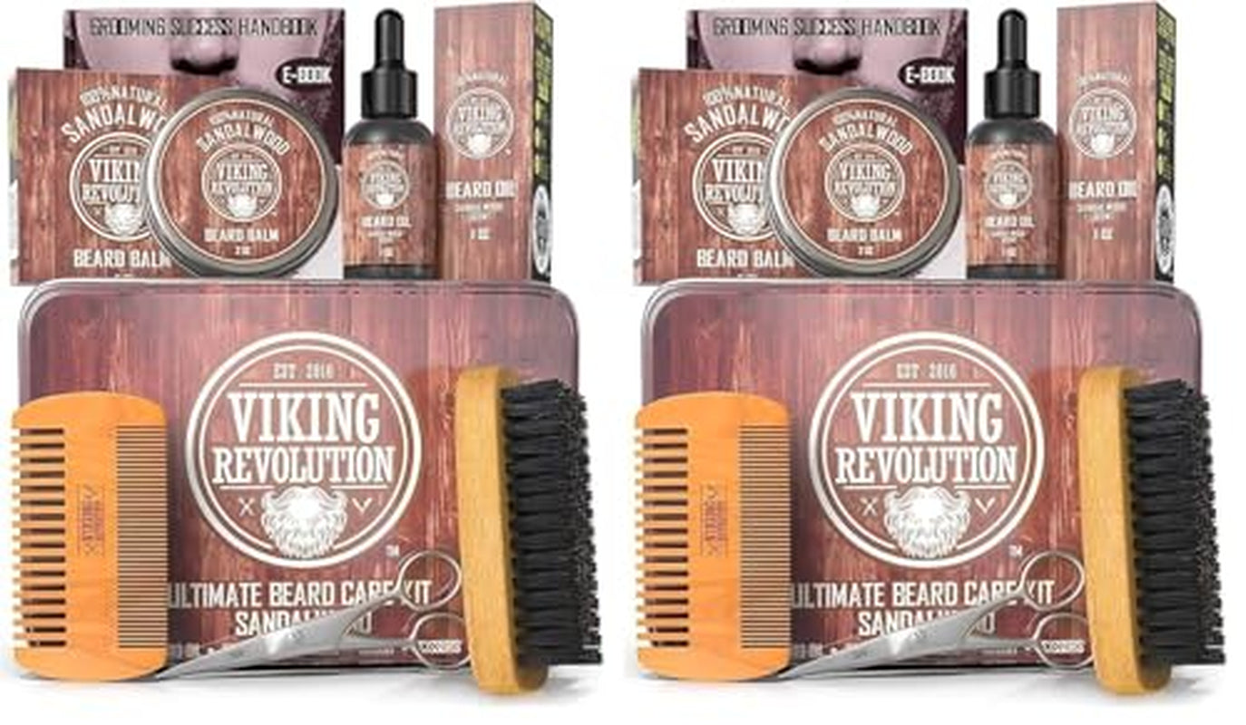 Viking Revolution Ultimate Grooming Kit for Men - Boar Brush, Wood Comb, Sandalwood Balm & Oil, Scissors for Beard & Mustache