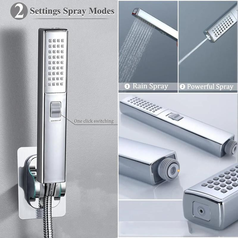 6/8"High Pressure Square Rainshower Head and 2-In-1 Handshower.Equipped with 78"Hose, 3Way Diverter Valve,Adhesive Showerhead Holder New Shower Rainfall Water Flow Stainless Steel Installation