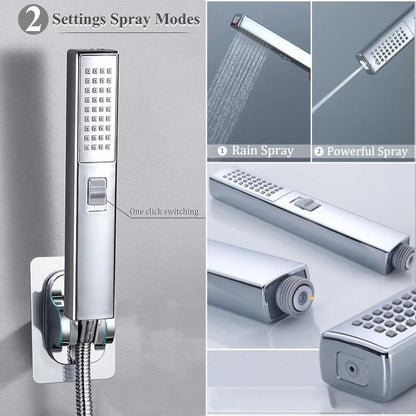 6/8"High Pressure Square Rainshower Head and 2-In-1 Handshower.Equipped with 78"Hose, 3Way Diverter Valve,Adhesive Showerhead Holder New Shower Rainfall Water Flow Stainless Steel Installation