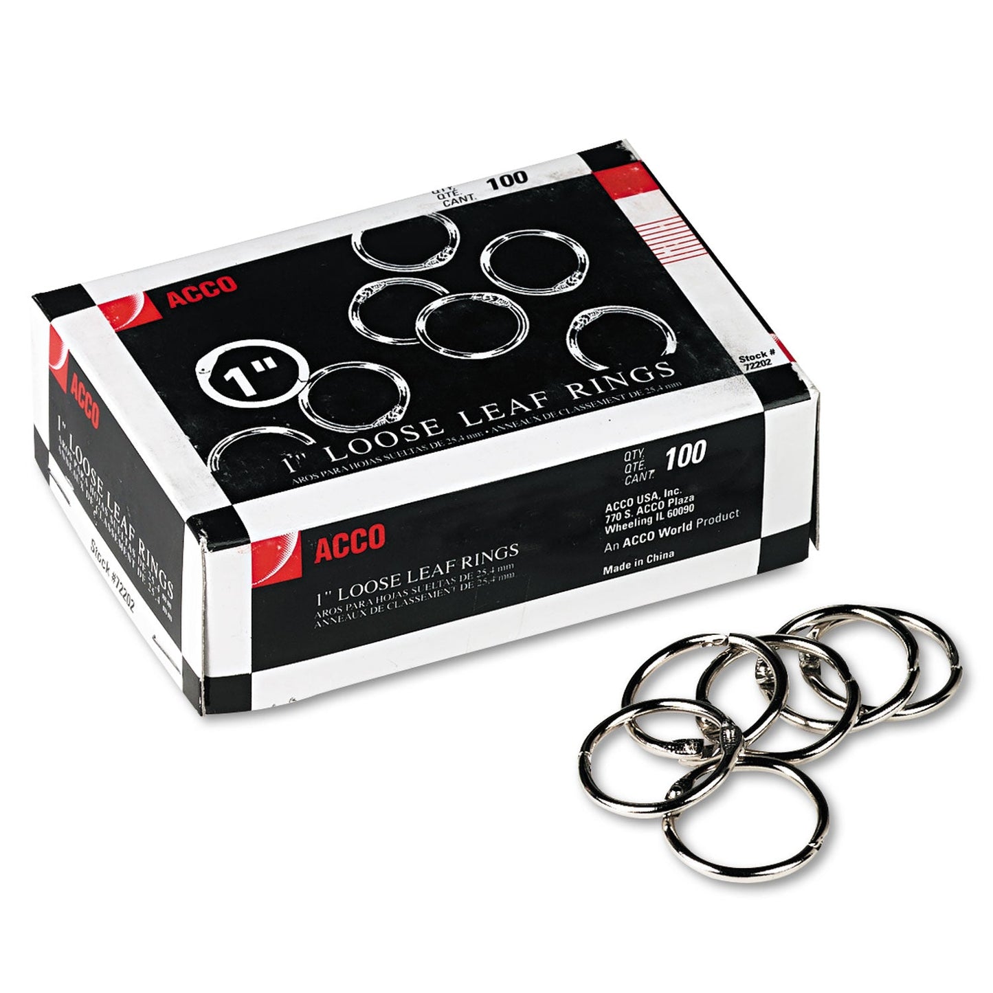 ACCO Metal Book Rings, 1" Diameter, 100/Box